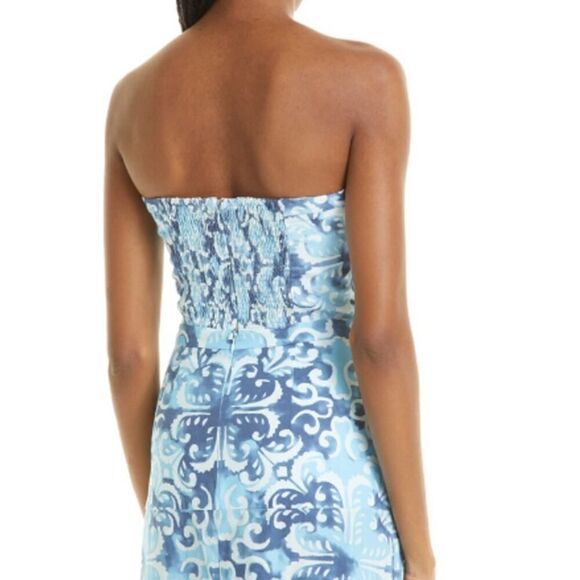 Alexis Isola Crop Top Women's Large Blue‎ Linen Blend Strapless Smocked Back NWT - Picture 2 of 11